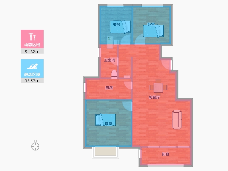 山东省-青岛市-太泉美域21号楼100m²-80.00-户型库-动静分区