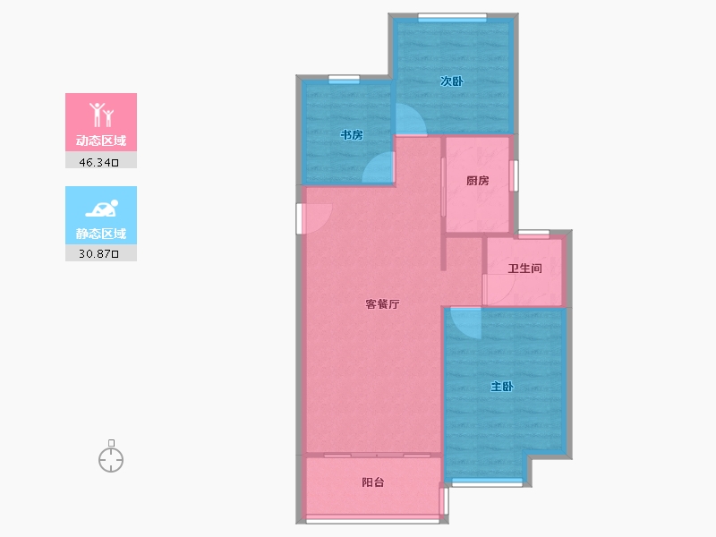 河南省-郑州市-招商天地华府88m²-70.40-户型库-动静分区