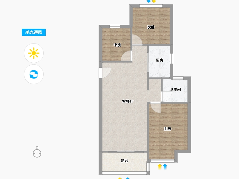 河南省-郑州市-招商天地华府88m²-70.40-户型库-采光通风