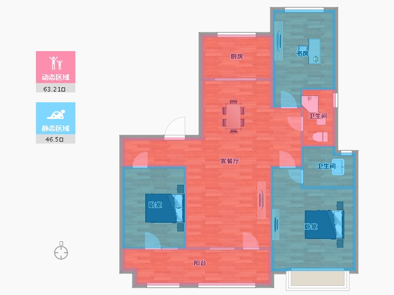 山东省-青岛市-平度中南漫悦湾17号楼125m²-100.00-户型库-动静分区