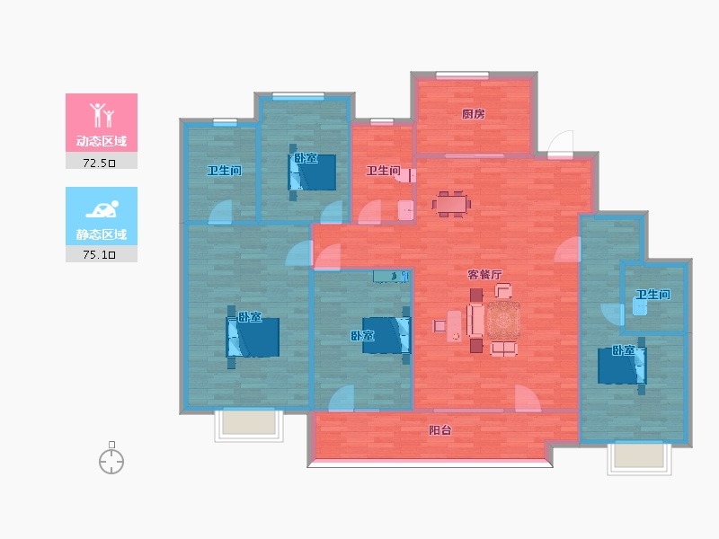 山东省-青岛市-新城悦隽大都会170m²-136.00-户型库-动静分区