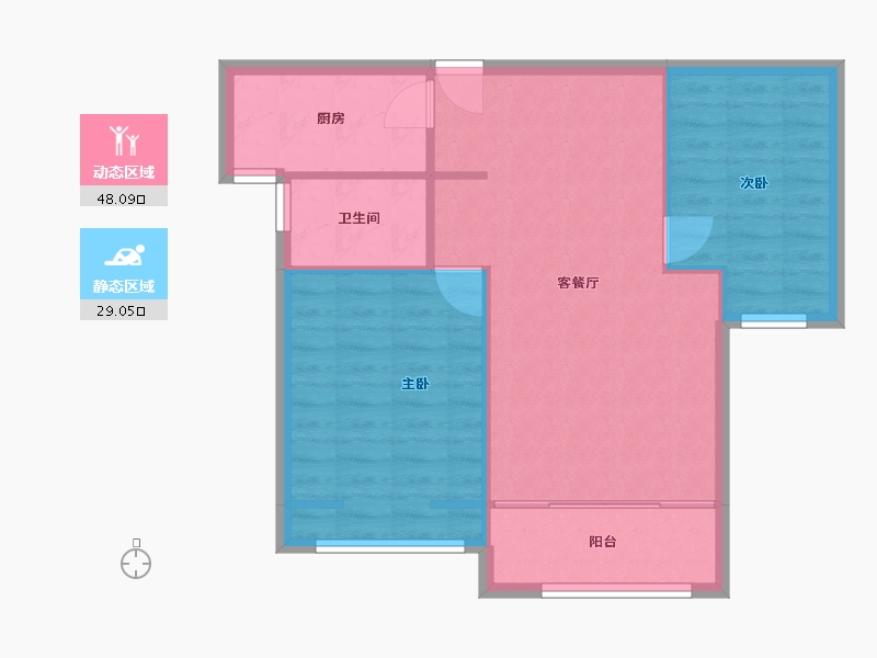 河南省-郑州市-亚星金运外滩88m²-70.40-户型库-动静分区