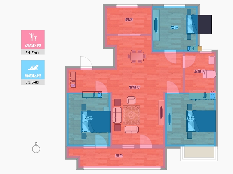 山东省-青岛市-天一仁和宸璟仟山95m²-76.90-户型库-动静分区