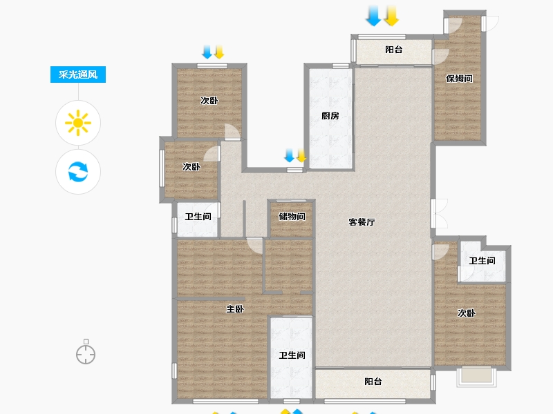 河南省-郑州市-亚星观邸5号楼288m²-230.40-户型库-采光通风