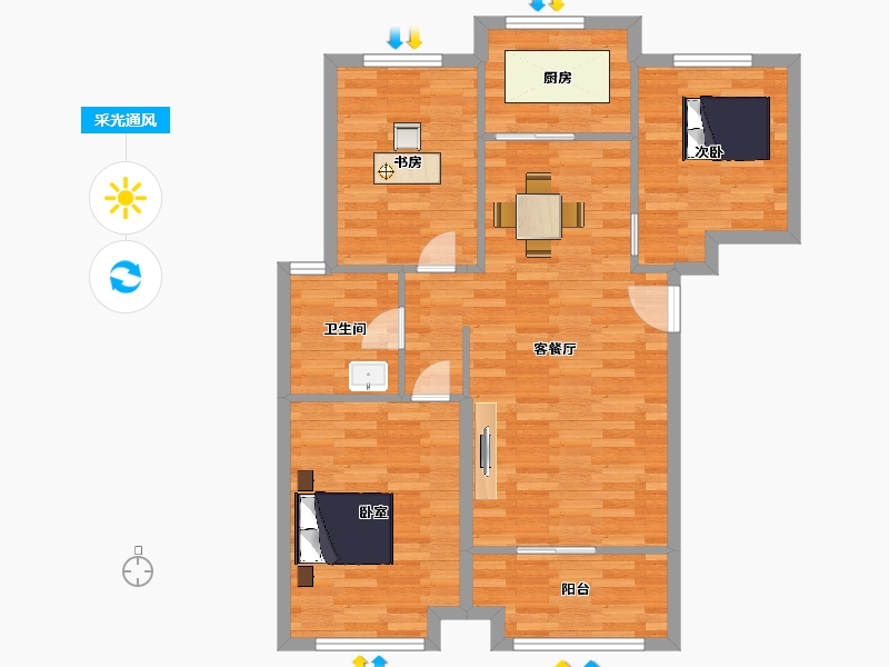 山东省-青岛市-忠观悦府C6户型110m²-79.70-户型库-采光通风