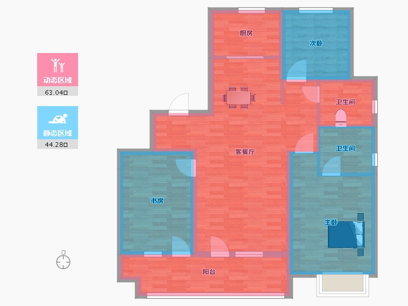 山东省-青岛市-天一仁和宸璟鹭洲锦岸2号楼120m²-96.00-户型库-动静分区