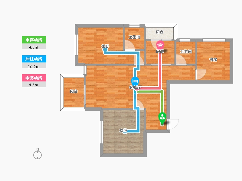 四川省-成都市-西双楠漫里1号楼,2号楼建面89m2-69.36-户型库-动静线