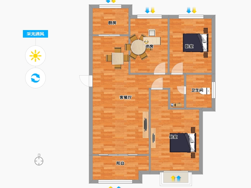 山东省-青岛市-忠观悦府C4户型111m²-88.80-户型库-采光通风