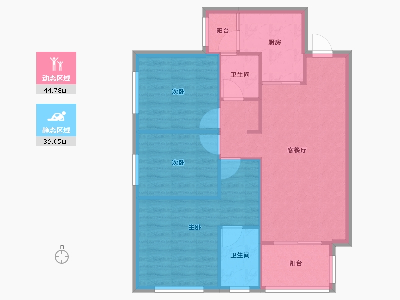 四川省-成都市-光谷云著3号楼103m²-76.06-户型库-动静分区