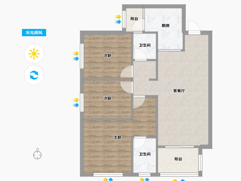 四川省-成都市-光谷云著3号楼103m²-76.06-户型库-采光通风