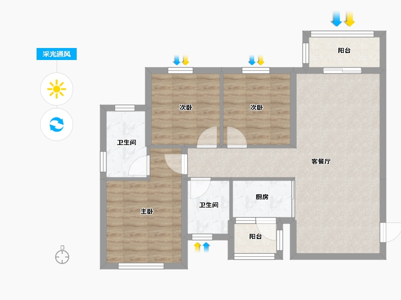 四川省-成都市-光谷云著1号楼,3号楼101m²-73.61-户型库-采光通风