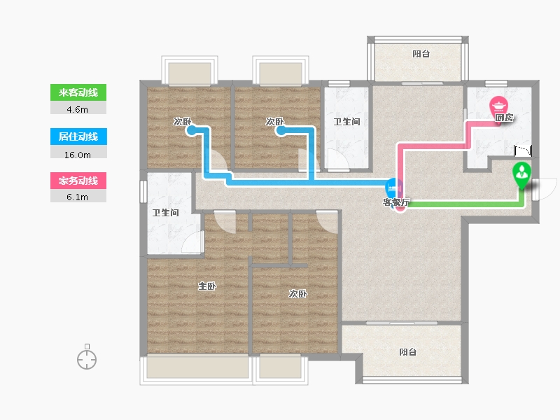 河南省-郑州市-郑州绿地城140m²-112.00-户型库-动静线