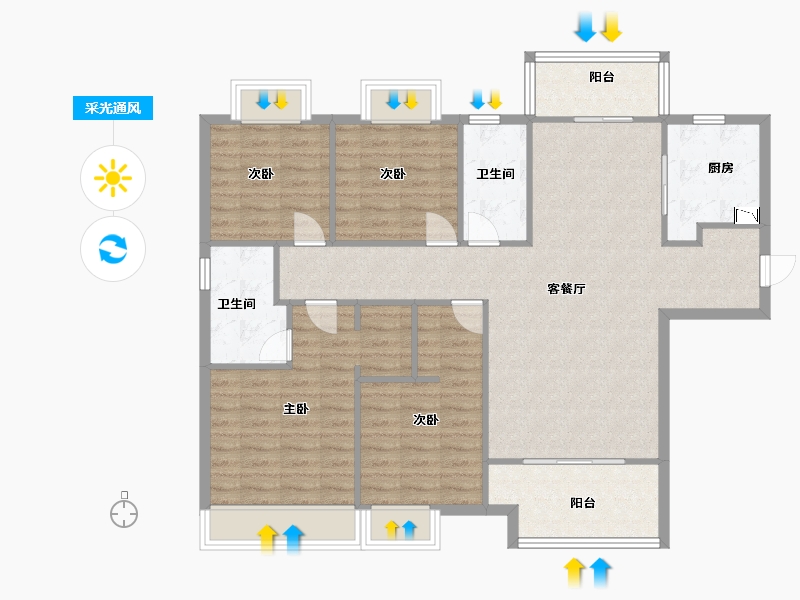 河南省-郑州市-郑州绿地城140m²-112.00-户型库-采光通风