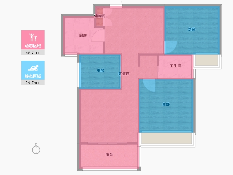 河南省-郑州市-郑州绿地城89m²-71.20-户型库-动静分区