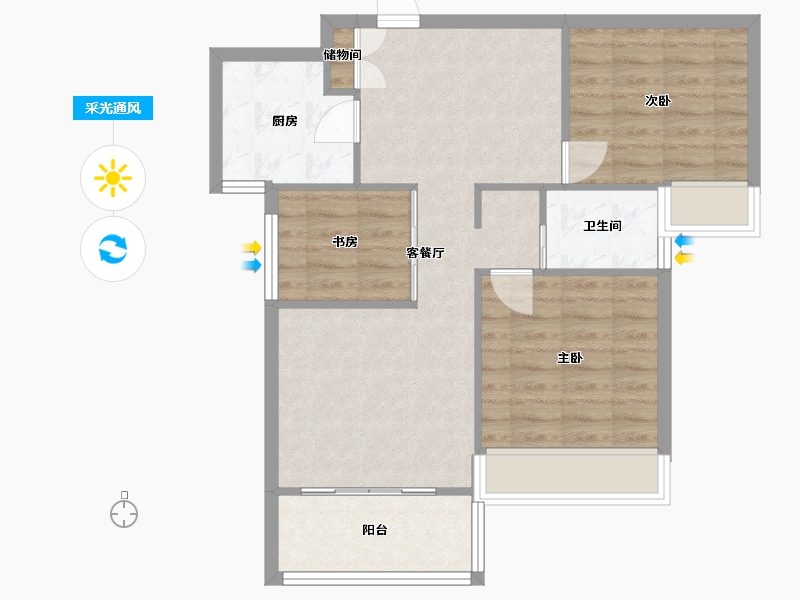 河南省-郑州市-郑州绿地城89m²-71.20-户型库-采光通风