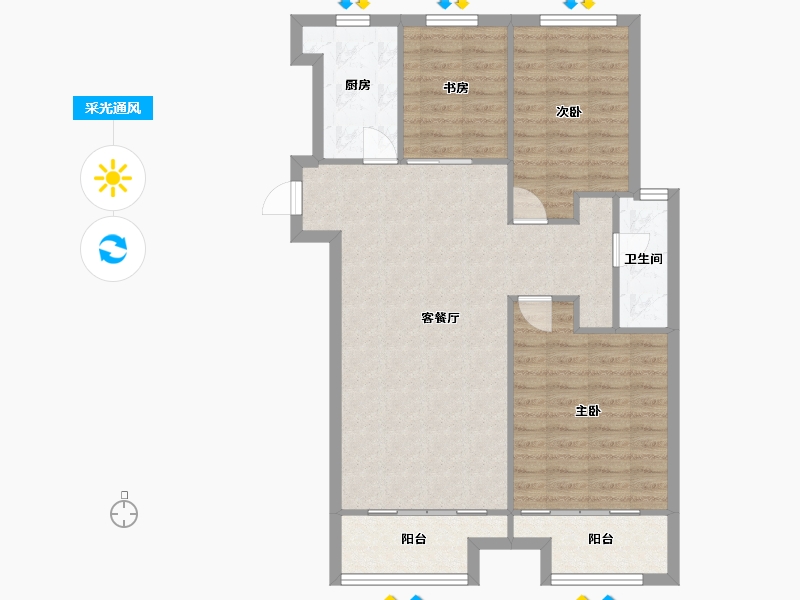 河南省-郑州市-郑州绿地城110m²-88.01-户型库-采光通风