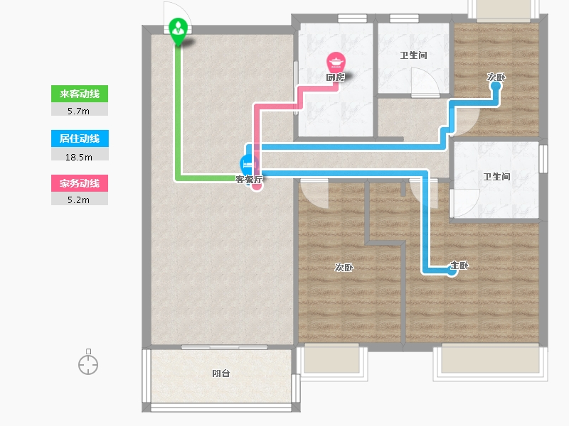 河南省-郑州市-郑州绿地城128m²-102.40-户型库-动静线