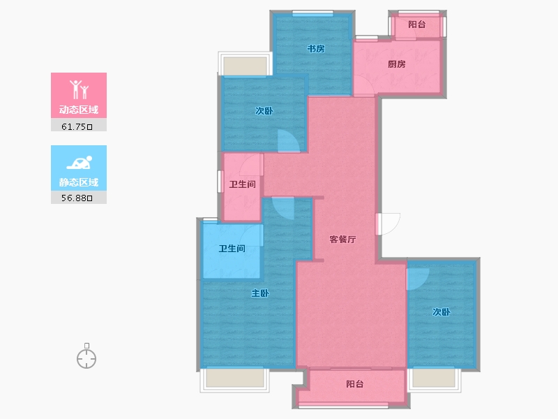 河南省-郑州市-郑州绿地城135m²-108.00-户型库-动静分区