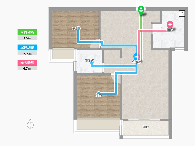 河南省-郑州市-郑州绿地城78m²-62.40-户型库-动静线