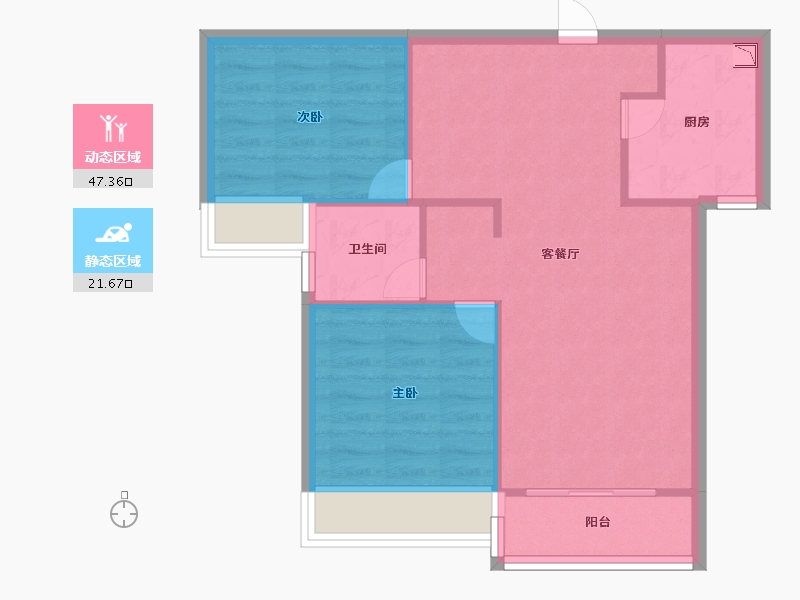 河南省-郑州市-郑州绿地城78m²-62.40-户型库-动静分区