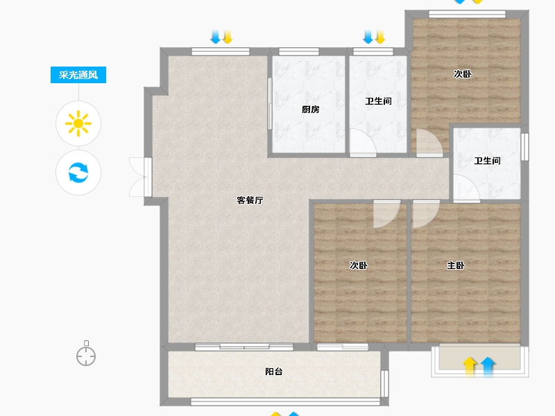 河南省-郑州市-郑州华侨城1号楼129m²-112.80-户型库-采光通风