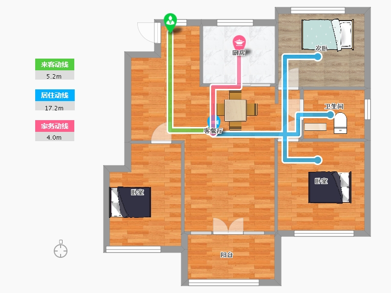 山东省-青岛市-平度上海花园105m²-78.53-户型库-动静线