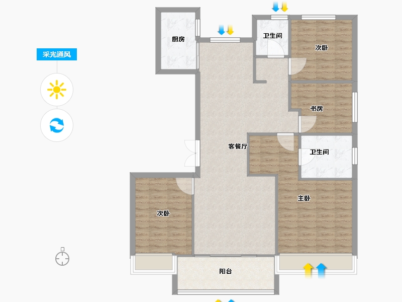 河南省-郑州市-郑州华侨城7,12,8,9,10,13号楼143m²-114.40-户型库-采光通风