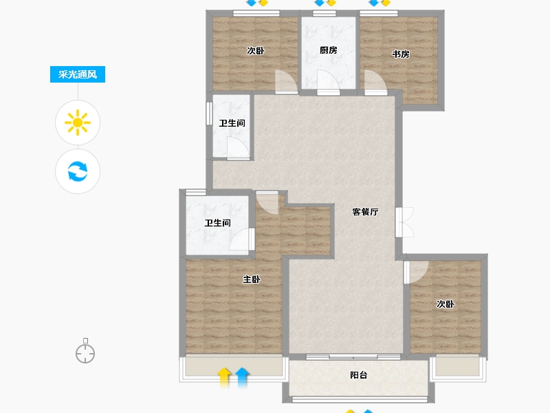 河南省-郑州市-郑州华侨城7,12,8,9,10,13号楼143m²-114.40-户型库-采光通风