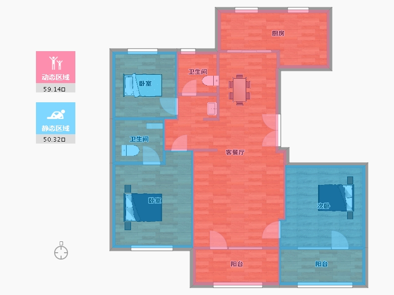 山东省-青岛市-天泰公园壹号14号楼124m²-99.78-户型库-动静分区