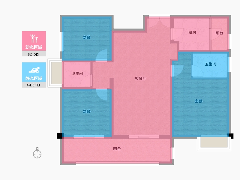 四川省-成都市-金强悦府3栋126m²-96.28-户型库-动静分区