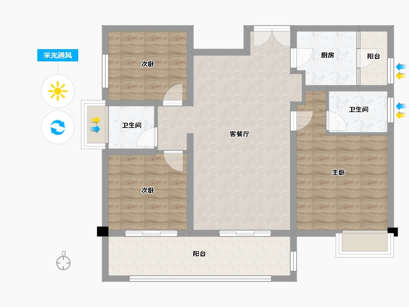 四川省-成都市-金强悦府3栋126m²-96.28-户型库-采光通风