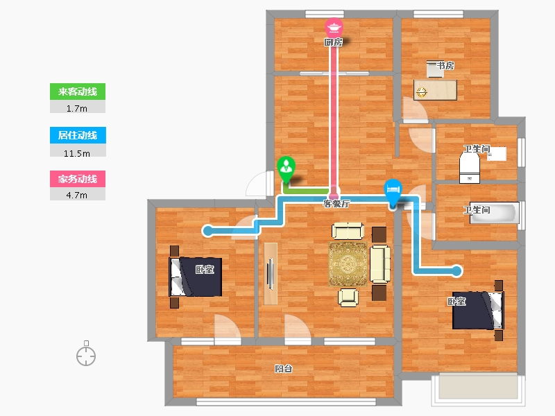 山东省-青岛市-天泰公园壹号15号楼125m²-100.22-户型库-动静线