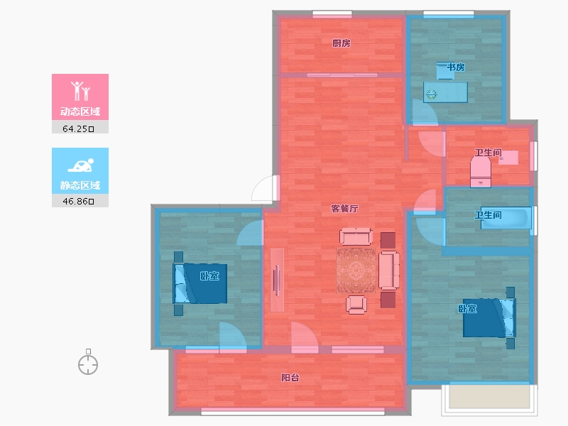 山东省-青岛市-天泰公园壹号15号楼125m²-100.22-户型库-动静分区