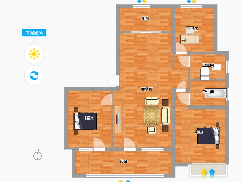 山东省-青岛市-天泰公园壹号15号楼125m²-100.22-户型库-采光通风