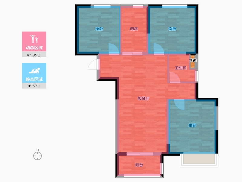 河南省-郑州市-万科大都会三期95m²-76.01-户型库-动静分区