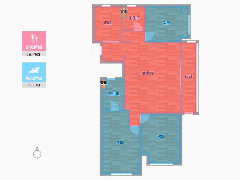 河南省-郑州市-万科大都会五期1,4,2,5,6,3号楼125m²-100.01-户型库-动静分区