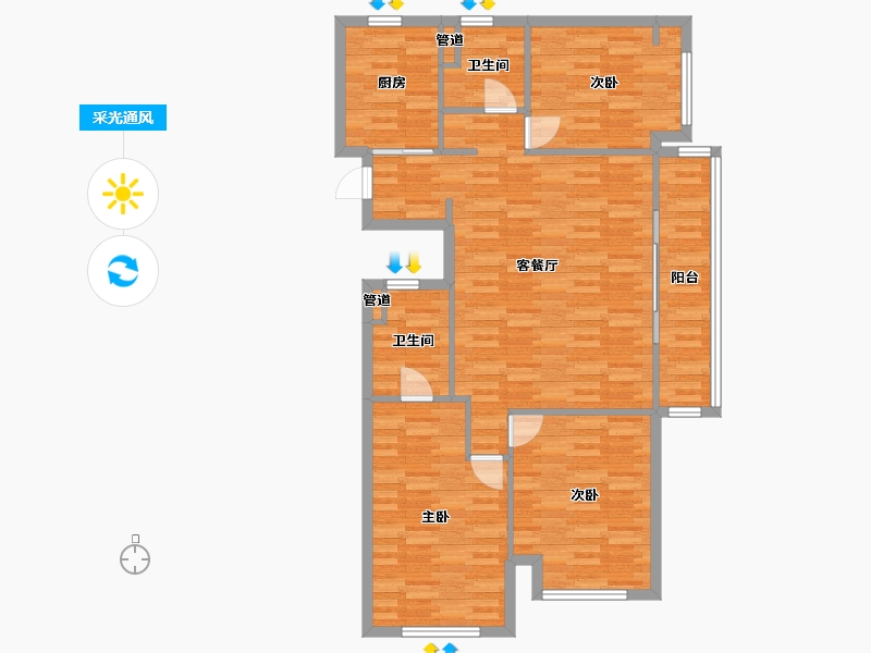 河南省-郑州市-万科大都会五期1,4,2,5,6,3号楼125m²-100.01-户型库-采光通风