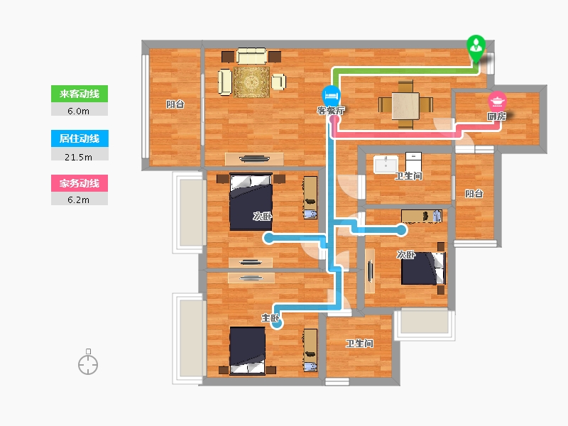 四川省-成都市-王府花园御锦苑4号楼建面115m2-91.71-户型库-动静线