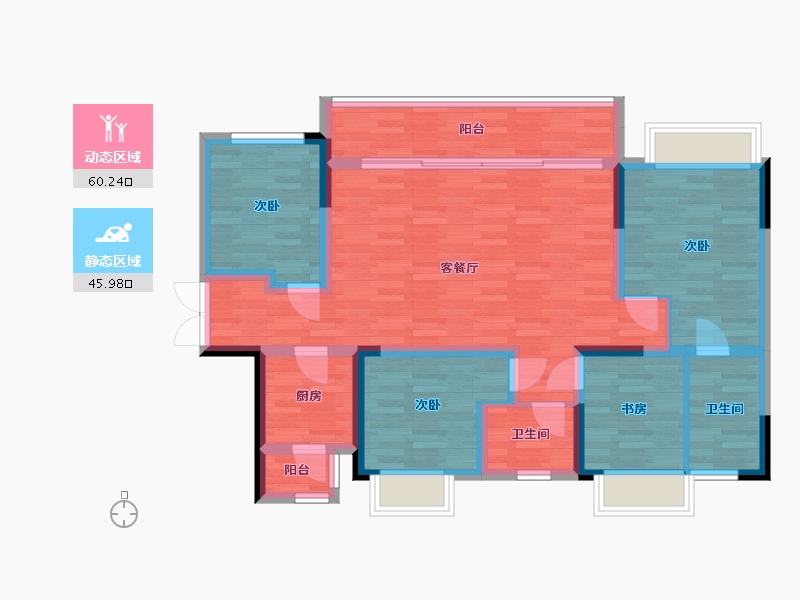 四川省-成都市-万景蓉元1号楼,2号楼,7号楼,8号楼建面125m2-94.39-户型库-动静分区