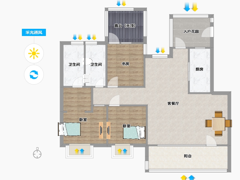 山东省-青岛市-三木家天下文澜府26号楼,16号楼A3户型130㎡-104.00-户型库-采光通风