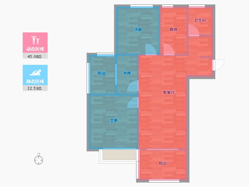 河南省-郑州市-盛润运河城88m²-70.40-户型库-动静分区