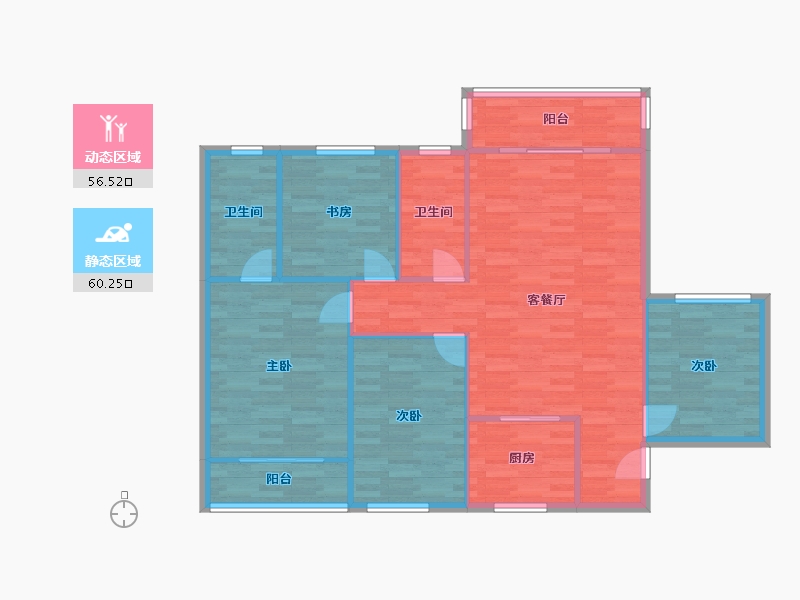 河南省-郑州市-钛合佳苑2住宅,3公寓134m²-107.20-户型库-动静分区