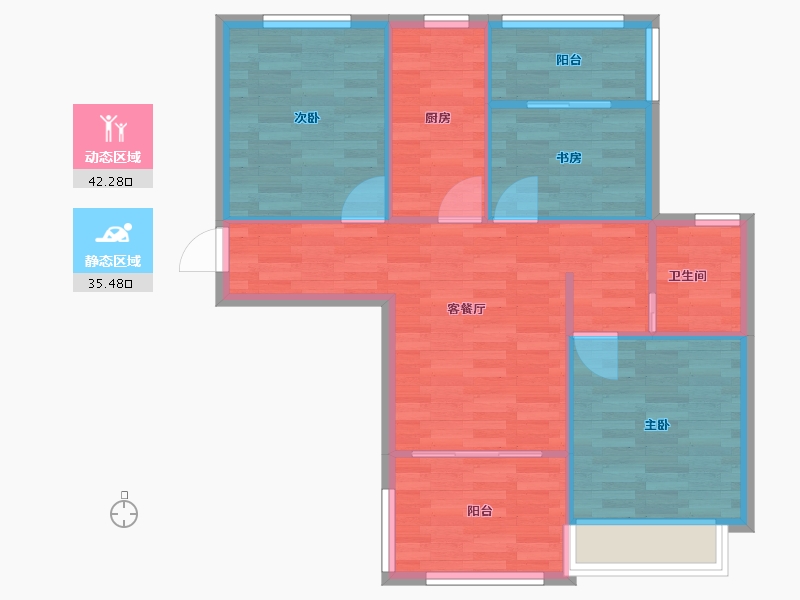 河南省-郑州市-盛润运河城88m²-70.40-户型库-动静分区