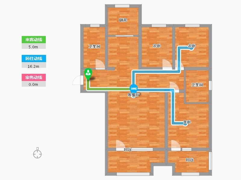 山东省-青岛市-联谊枫林小镇40号楼D户型131m²-105.01-户型库-动静线