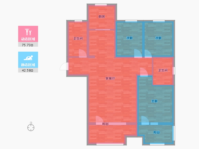 山东省-青岛市-联谊枫林小镇40号楼D户型131m²-105.01-户型库-动静分区