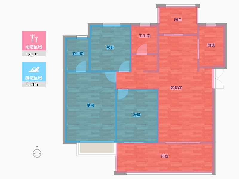 河南省-郑州市-盛润运河城127m²-101.60-户型库-动静分区