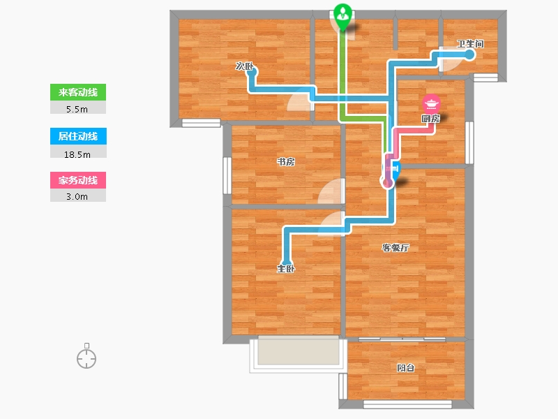 河南省-郑州市-盛润运河城88m²-70.40-户型库-动静线