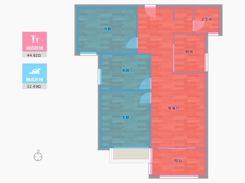 河南省-郑州市-盛润运河城88m²-70.40-户型库-动静分区