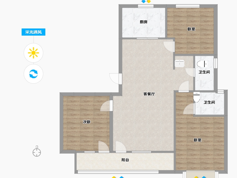 山东省-青岛市-越秀铂悦府125㎡户型-100.00-户型库-采光通风