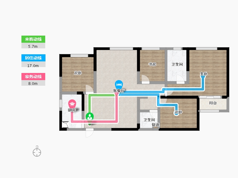 河南省-郑州市-鑫苑德润珺园126m²-100.80-户型库-动静线